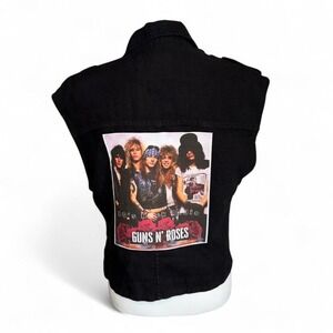 Guns n Roses Rock Band Black Linen Vest w/Zippers Ladies L Upcycled